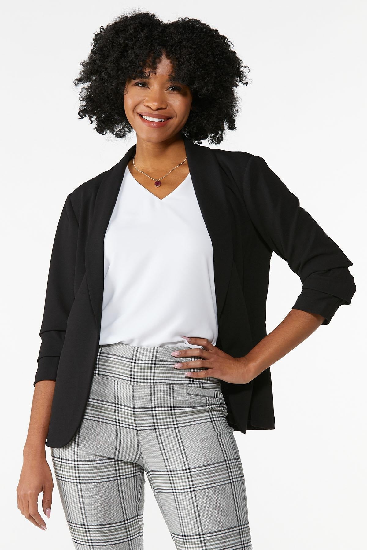 Cato Fashions Women's Crepe Ruched Sleeve Blazer