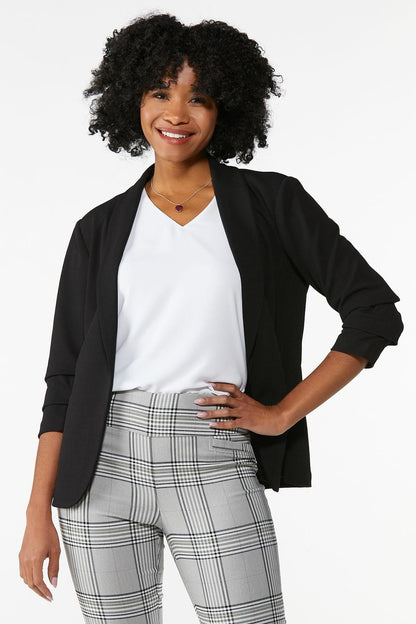 Cato Fashions Women's Petite Crepe Ruched Sleeve Blazer