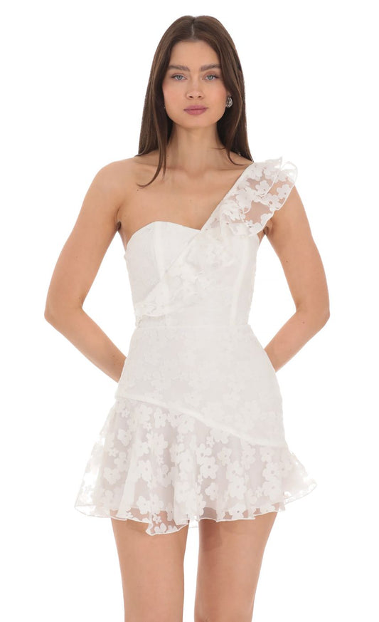 Lucy In The Sky Floral Corset One Shoulder Dress in White