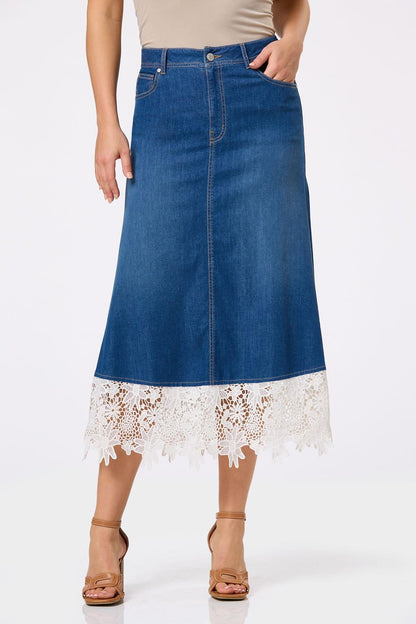 Cato Fashions Women's Lace Trim Denim Skirt