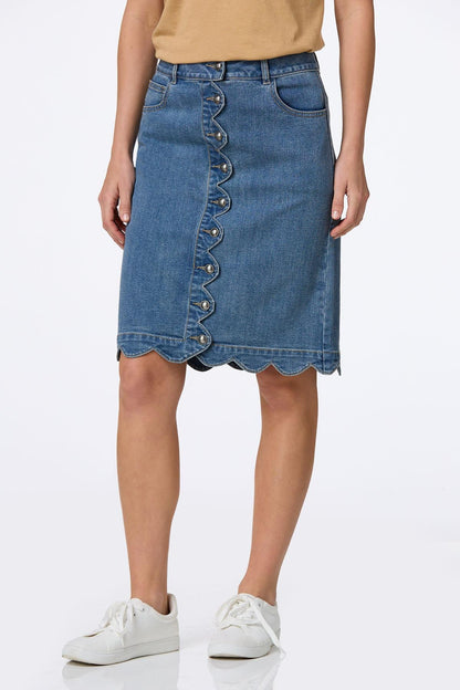 Cato Fashions Women's Scalloped Denim Skirt