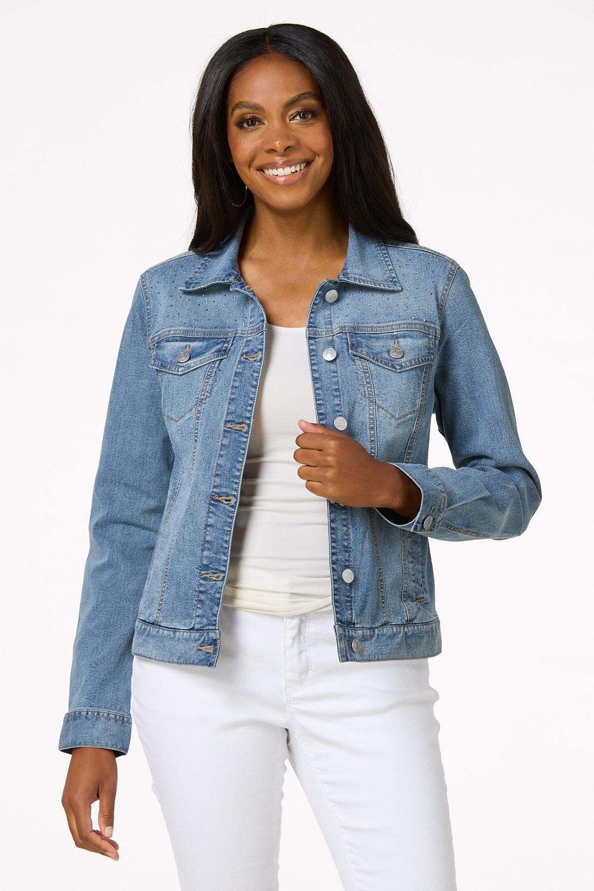 Cato Fashions Women's Rhinestone Denim Jacket