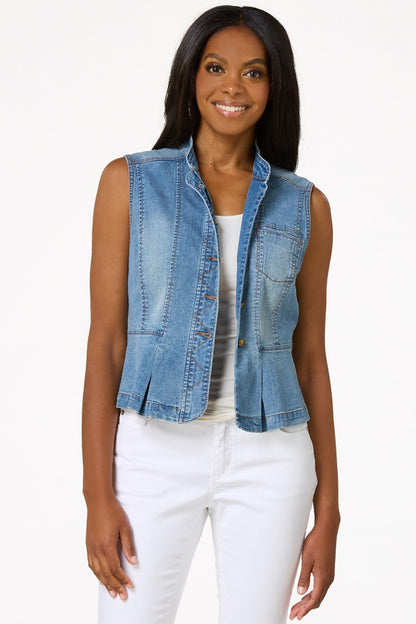 Cato Fashions Women's Peplum Faded Denim Vest