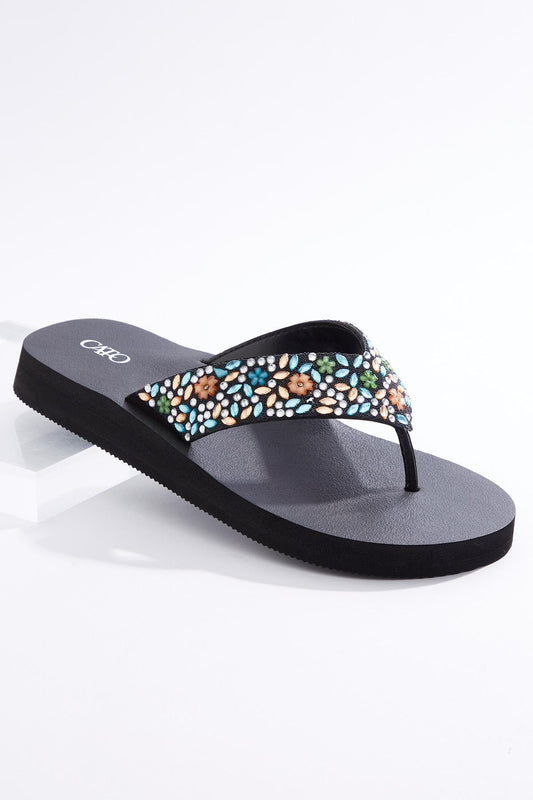 Cato Fashions Women's Stone Flower Band Flip Flops