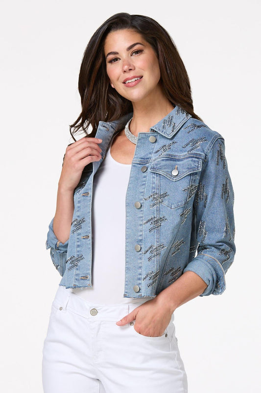 Cato Fashions Women's Metallic Stud Denim Jacket