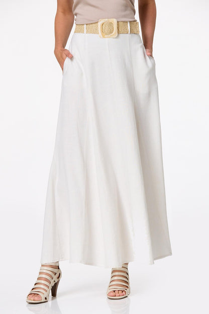 Cato Fashions Women's Belted Linen Maxi Skirt