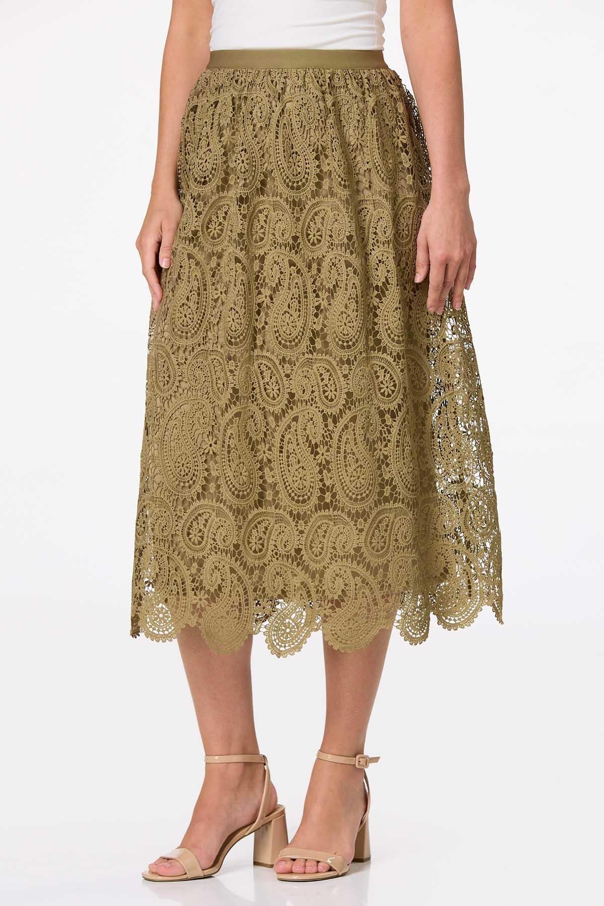 Cato Fashions Women's Paisley Crochet Midi Skirt