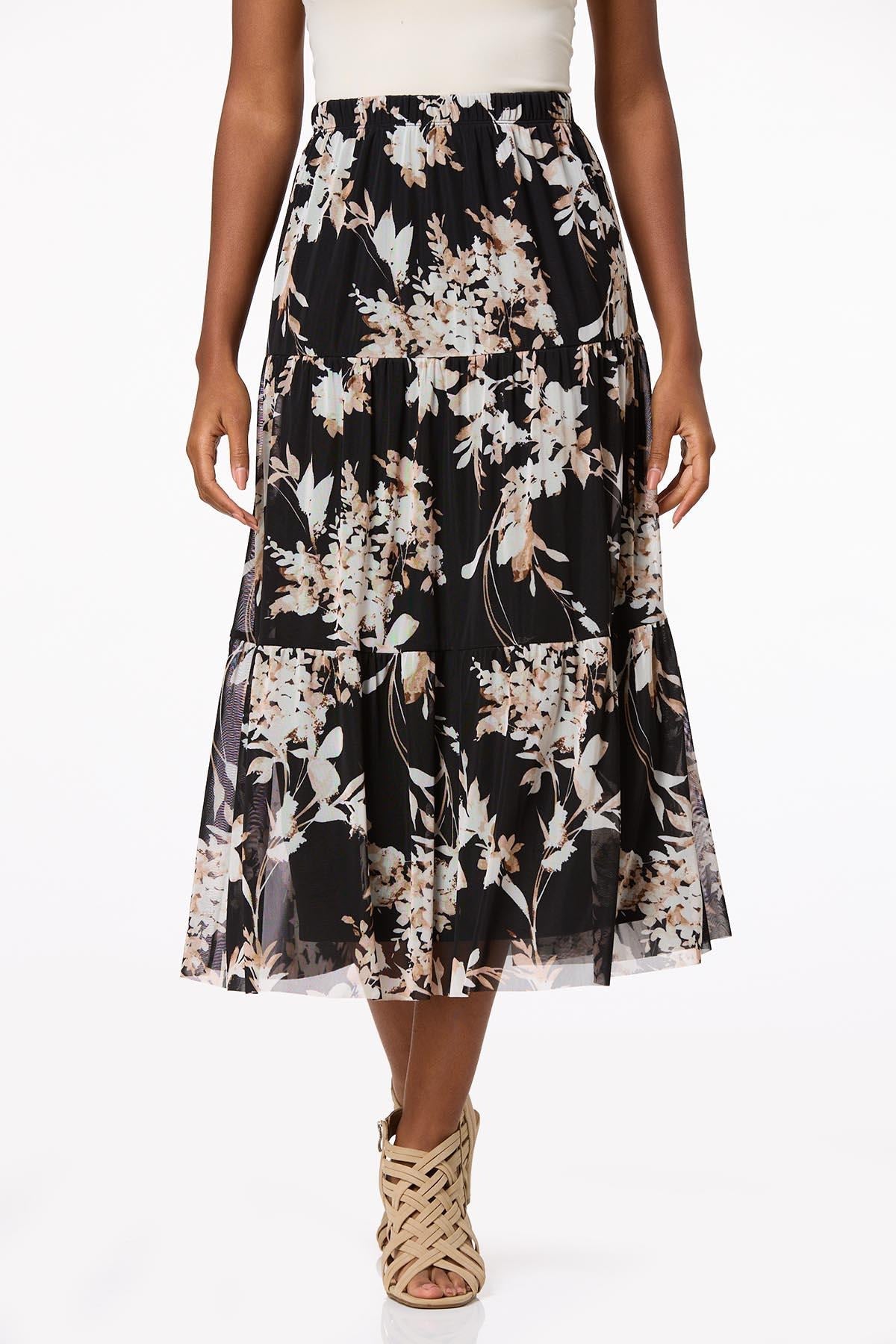 Cato Fashions Women's Mesh Floral Midi Skirt