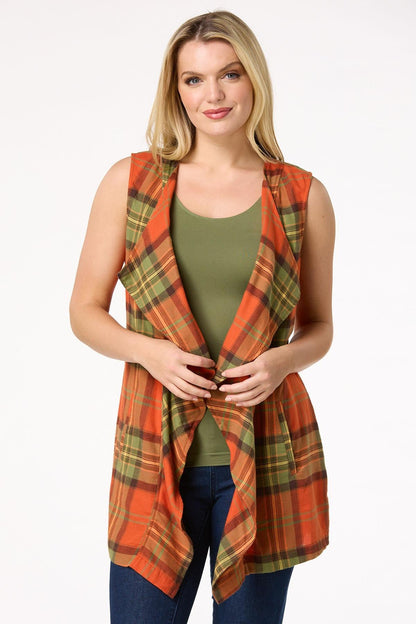 Cato Fashions Women's Plaid Draped Vest