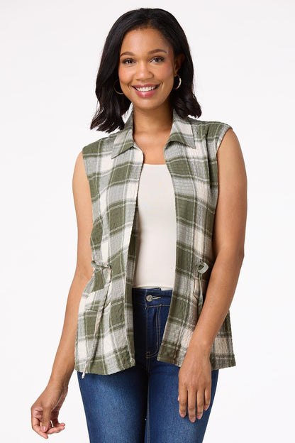 Cato Fashions Women's Cinched Plaid Vest