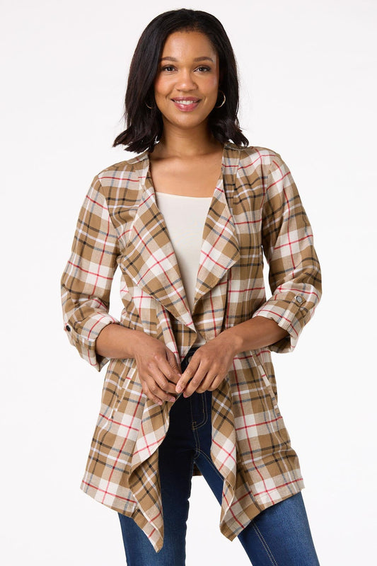 Cato Fashions Women's Draped Plaid Cardigan