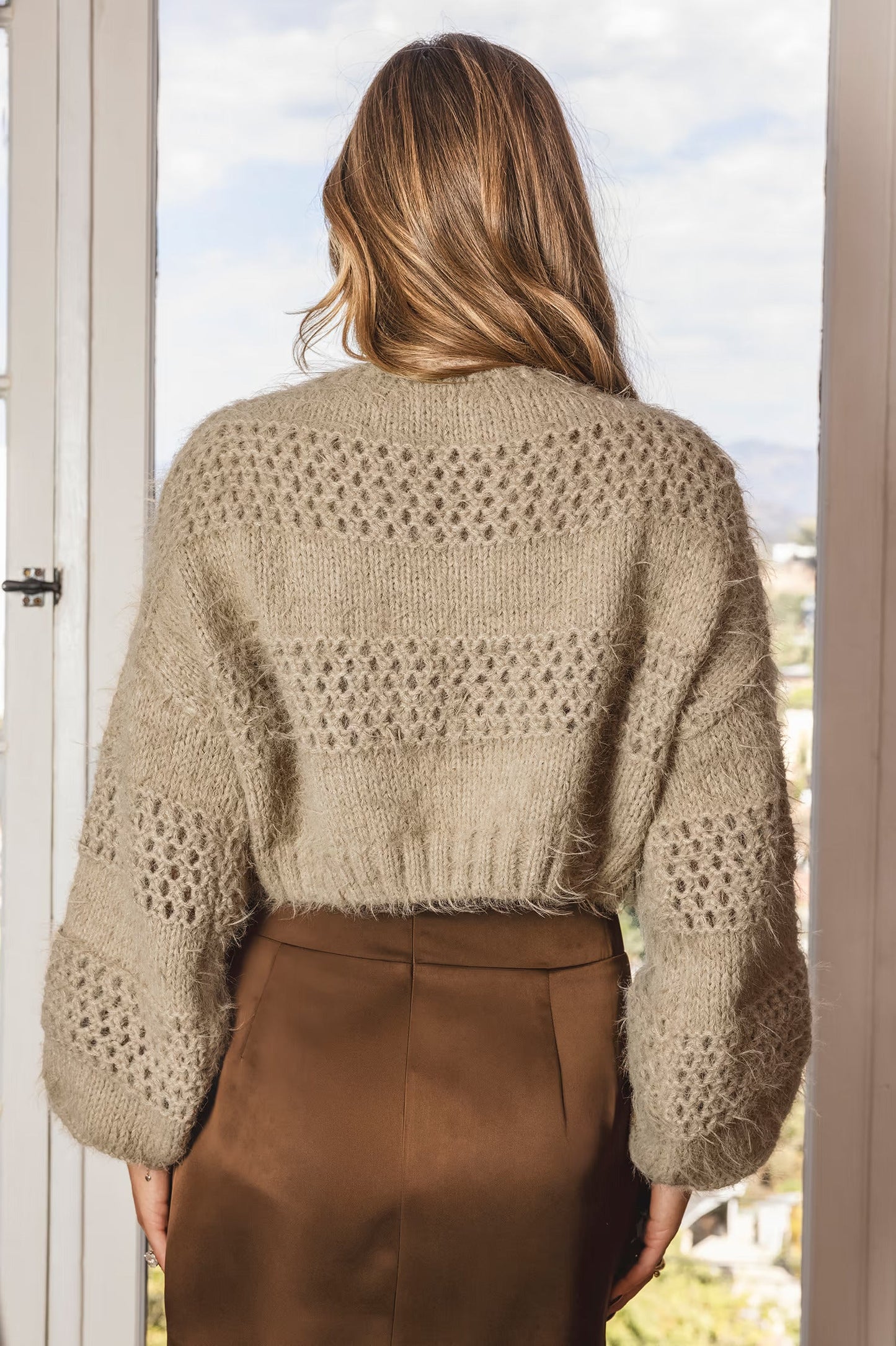 Cupshe x JoJo Camel Fuzzy Cutout Knit Sweater