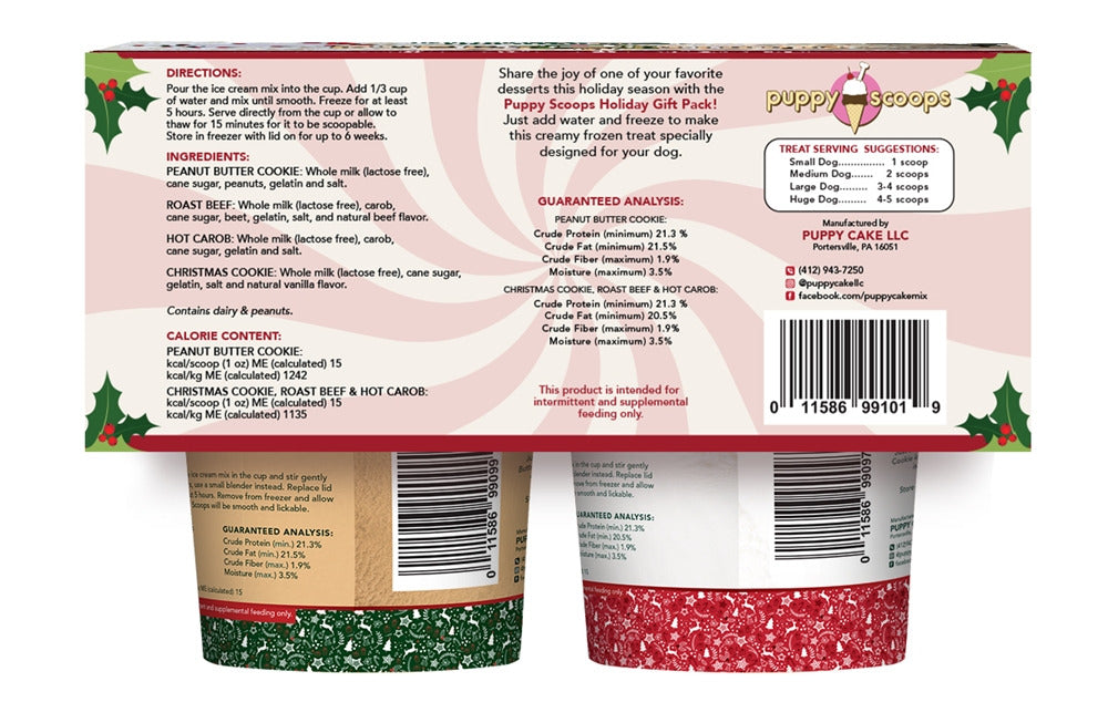 Puppy Cake Puppy Scoops Christmas Sample Pack - 4 Holiday Themed Ice Cream Flavors