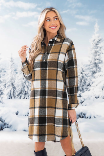 Cupshe Plaid Long Sleeve Mini Shirt Dress(x2)