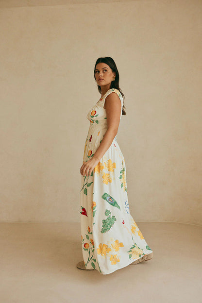 Sabo Skirt Check Flowers Print