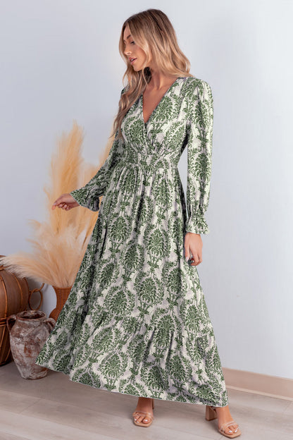 Cupshe Damask Blouson Sleeve Ruffle Cuff Maxi Dress