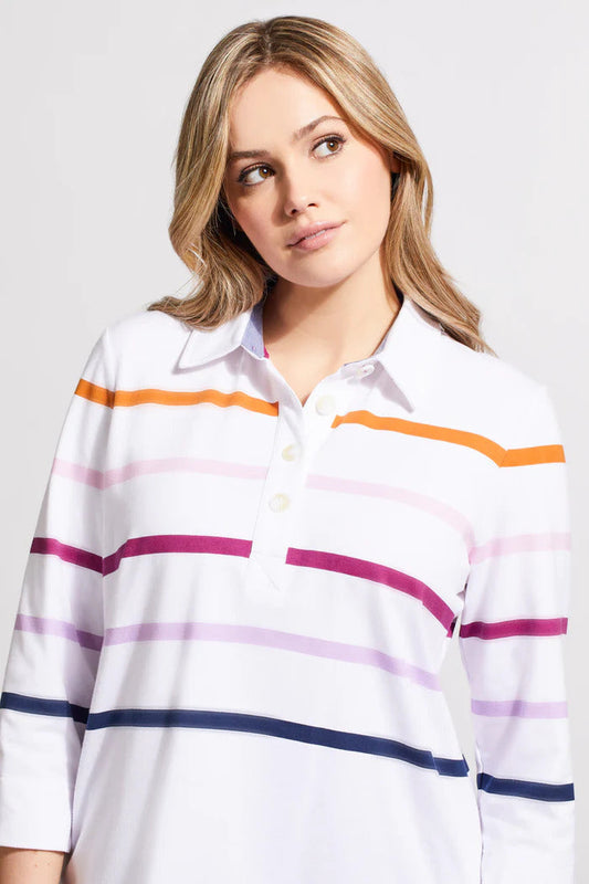 Tribal Women's Rugby Stripe Polo With Side Slits