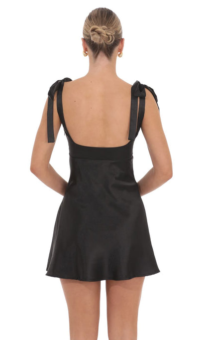 Lucy In The Sky Pearl Cutout Satin Dress in Black