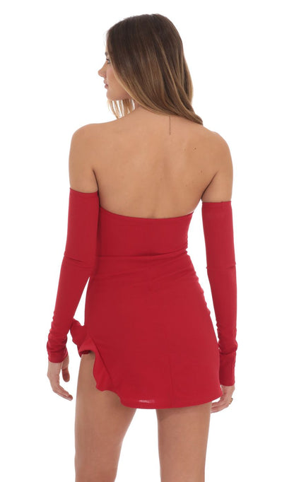Lucy in the Sky Crepe Ruffle Slit Bodycon Dress in Red