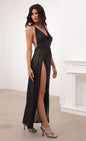 Lucy In The Sky Cowl Neck Maxi Dress in Black Sequin