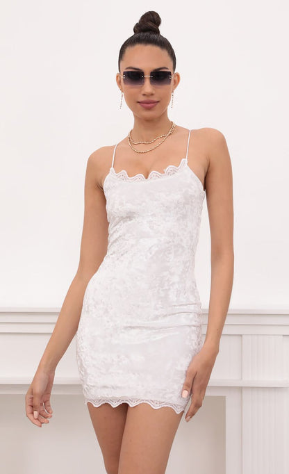 Lucy In The Sky Lace Bodycon Velvet Dress In White