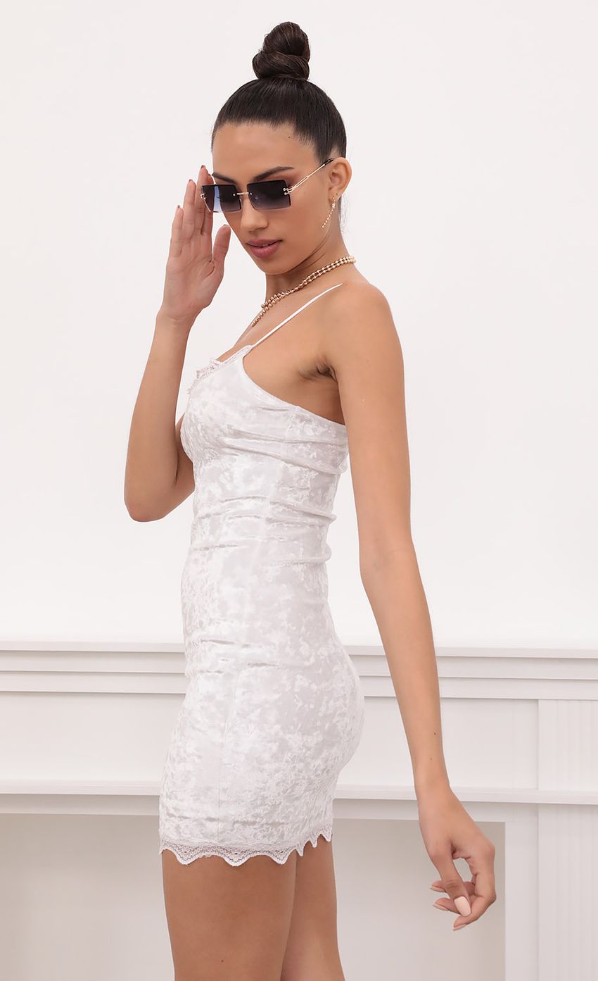 Lucy In The Sky Lace Bodycon Velvet Dress In White