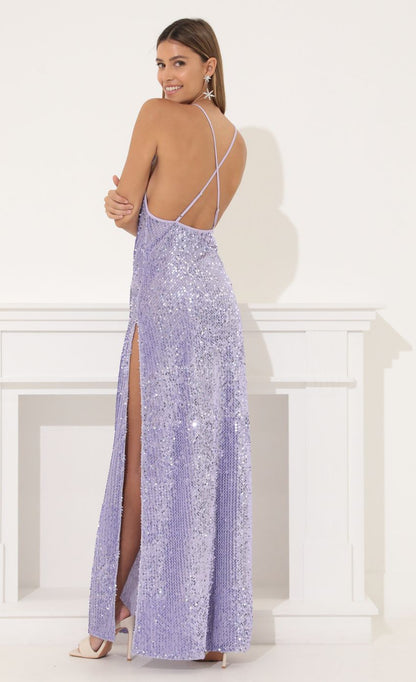 Lucy in the Sky Velvet Sequin Maxi Dress in Purple