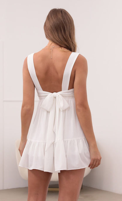 Lucy In The Sky Shimmer Striped Square Neckline Dress in White