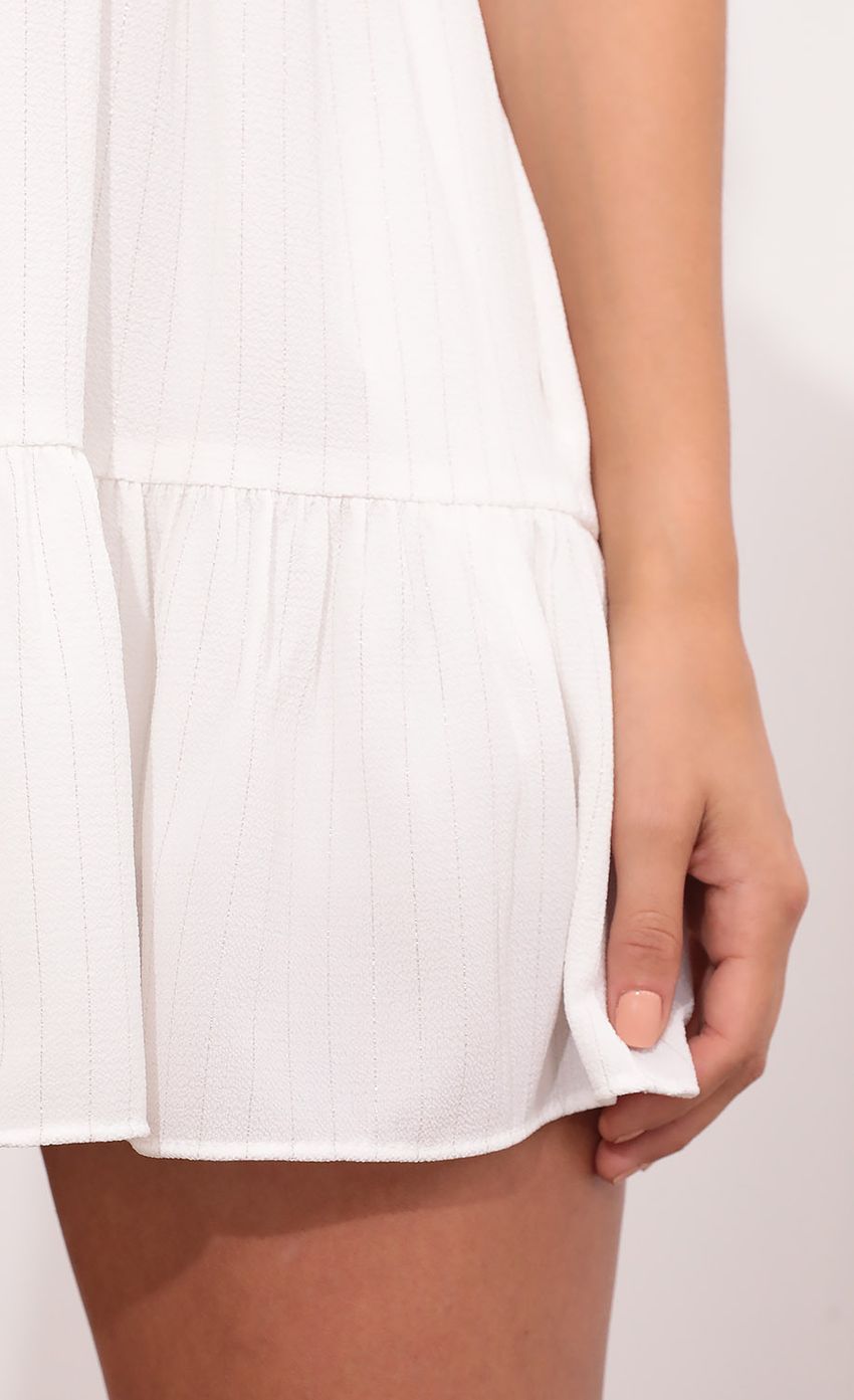 Lucy In The Sky Shimmer Striped Square Neckline Dress in White