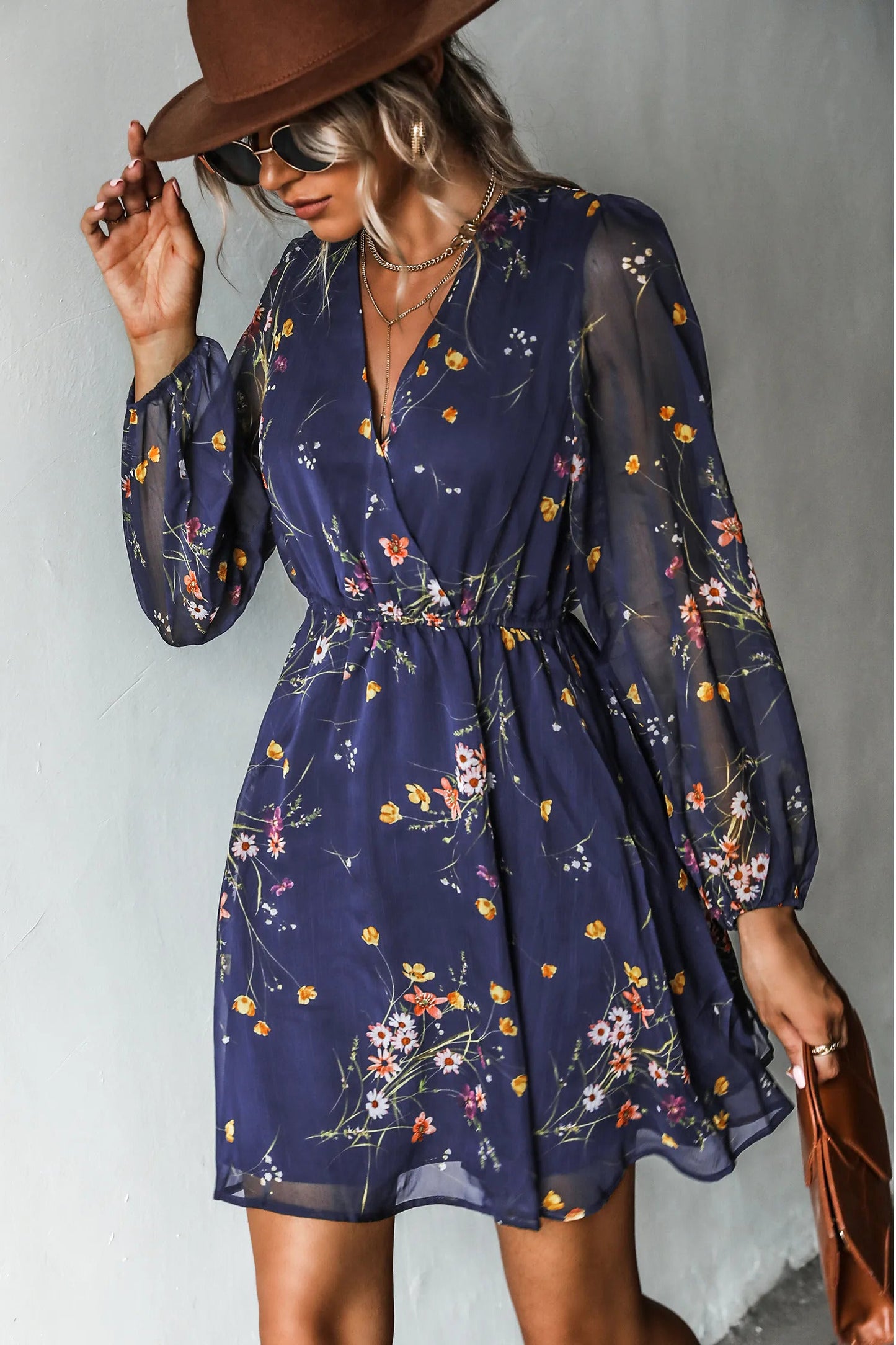 Cupshe Realm Of Sky Floral Print Chiffon A-Line Mini Dress