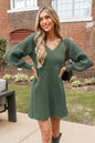 Cupshe V-Neck Crochet Gigot Sleeve Sweater Dress