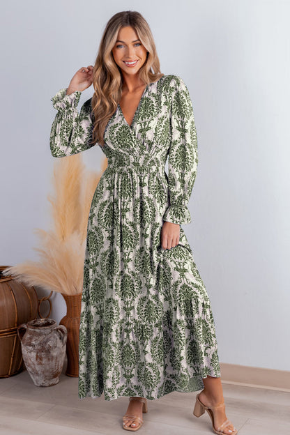 Cupshe Damask Blouson Sleeve Ruffle Cuff Maxi Dress