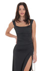 Lucy In The Sky Open Back Bow Maxi Dress in Black