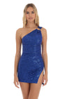 Lucy In The Sky Sequin One Shoulder Dress in Blue