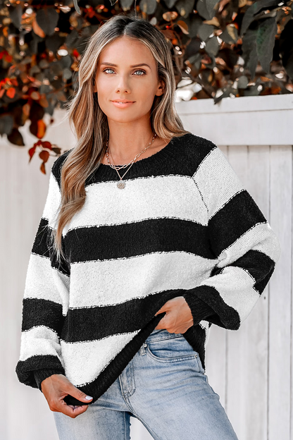 Cupshe Striped Raglan Sleeve Fuzzy Knit Sweater (x2)