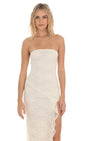 Lucy In The Sky Strapless Lace Ruffle Slit Dress in Cream