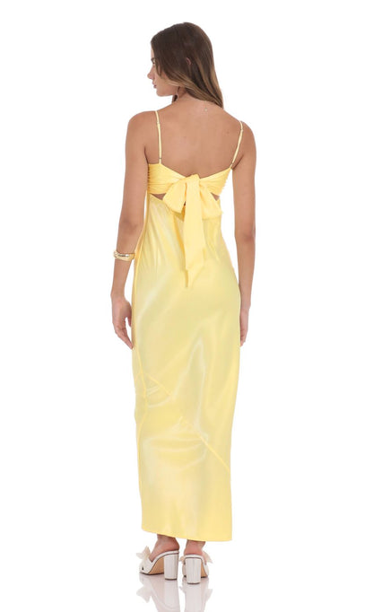 Lucy In The Sky Satin Back Tie Maxi Dress in Yellow