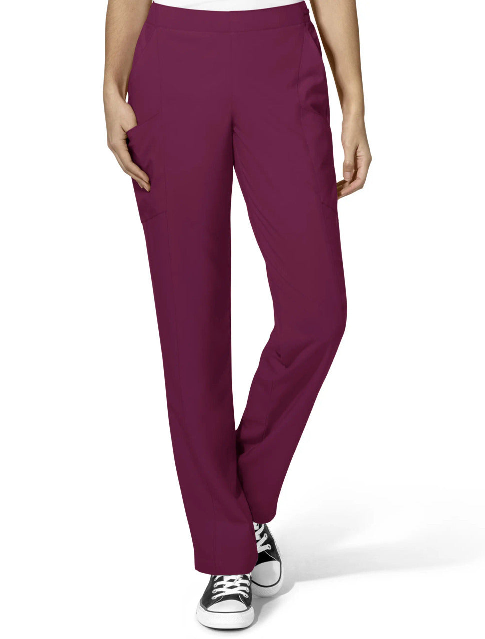 Wink W123 Women's Flat Front Cargo Pant - Wine