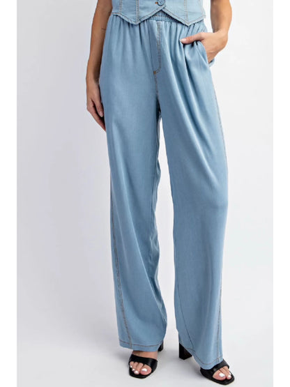 Ruby & Jenna Women's Tencel Denim Wide Leg Pant