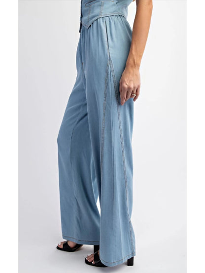Ruby & Jenna Women's Tencel Denim Wide Leg Pant