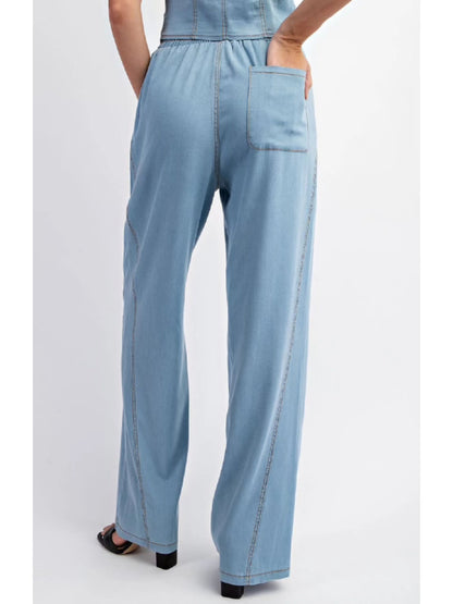 Ruby & Jenna Women's Tencel Denim Wide Leg Pant