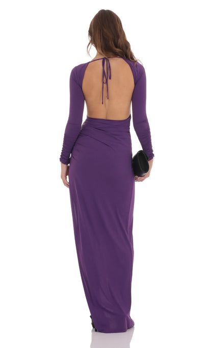 Lucy In The Sky Open Back Maxi Dress in Purple