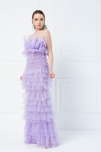 Kikiriki Women's Off The Shoulder Lilac Maxi Dress