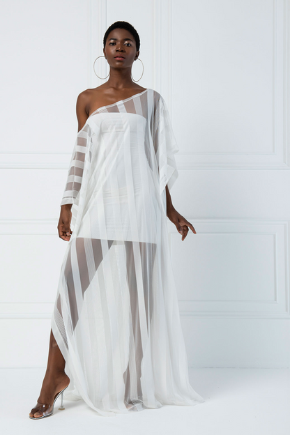 Kikiriki Women's Sheer Shadow-Stripe Maxi Tunic In Offwhite