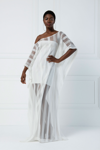 Kikiriki Women's Sheer Shadow-Stripe Maxi Tunic In Offwhite