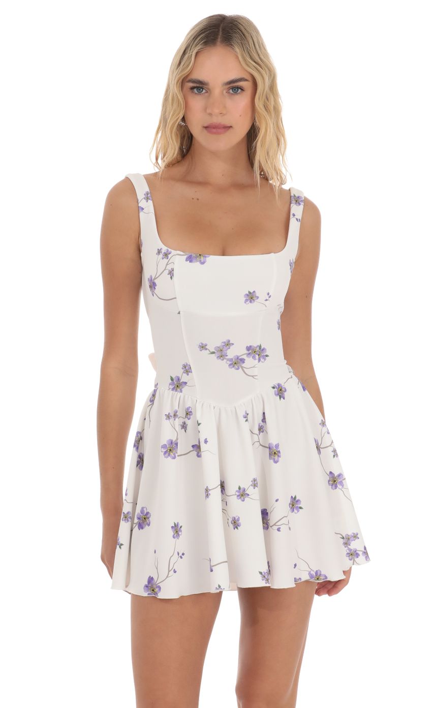 Lucy In The Sky Floral Open Back Flare Dress in White