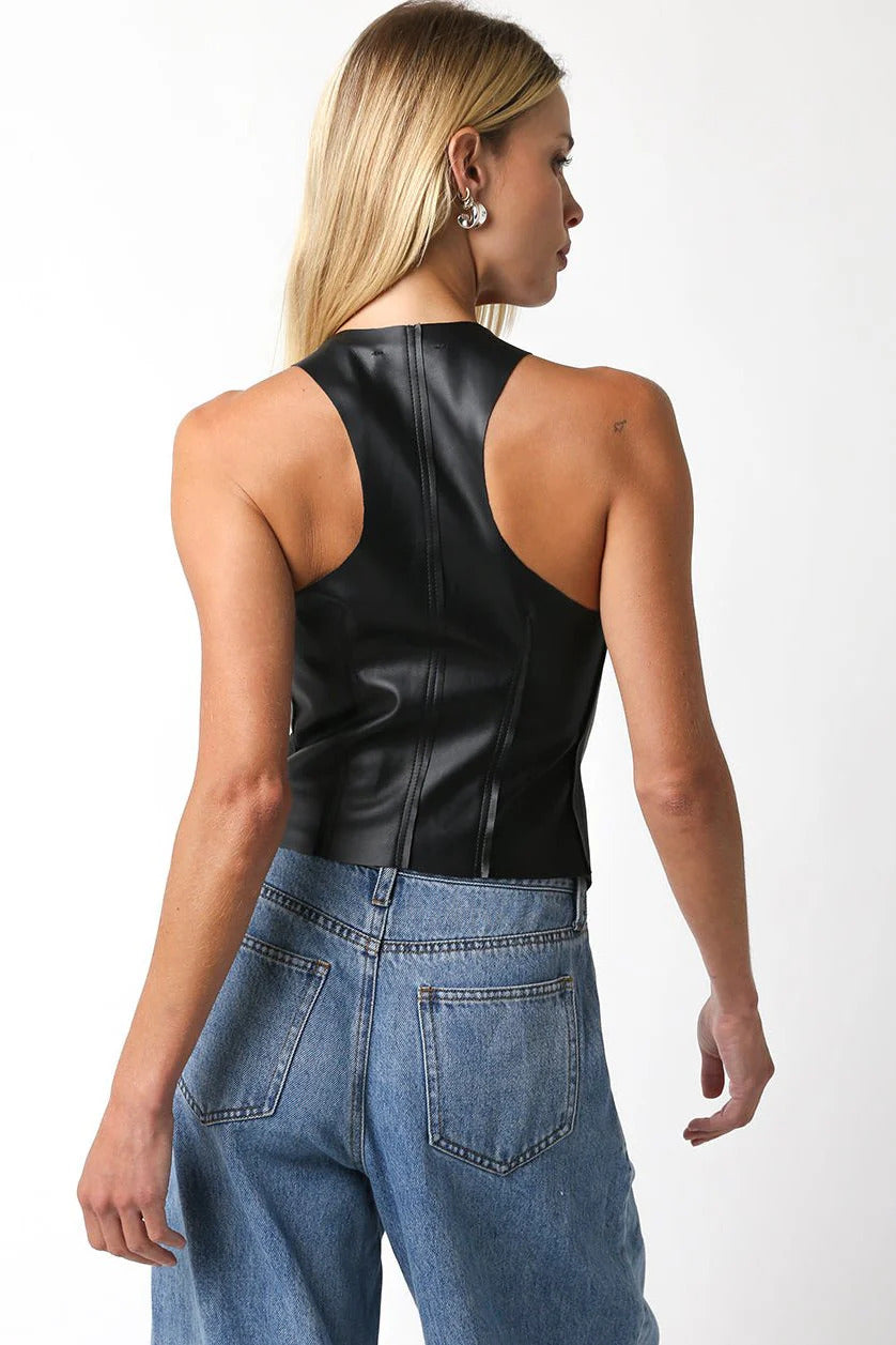 Ruby & Jenna Women's Leather Zip Up Vest