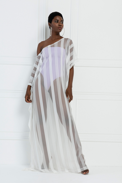 Kikiriki Women's Sheer Shadow-Stripe Maxi Tunic In Offwhite