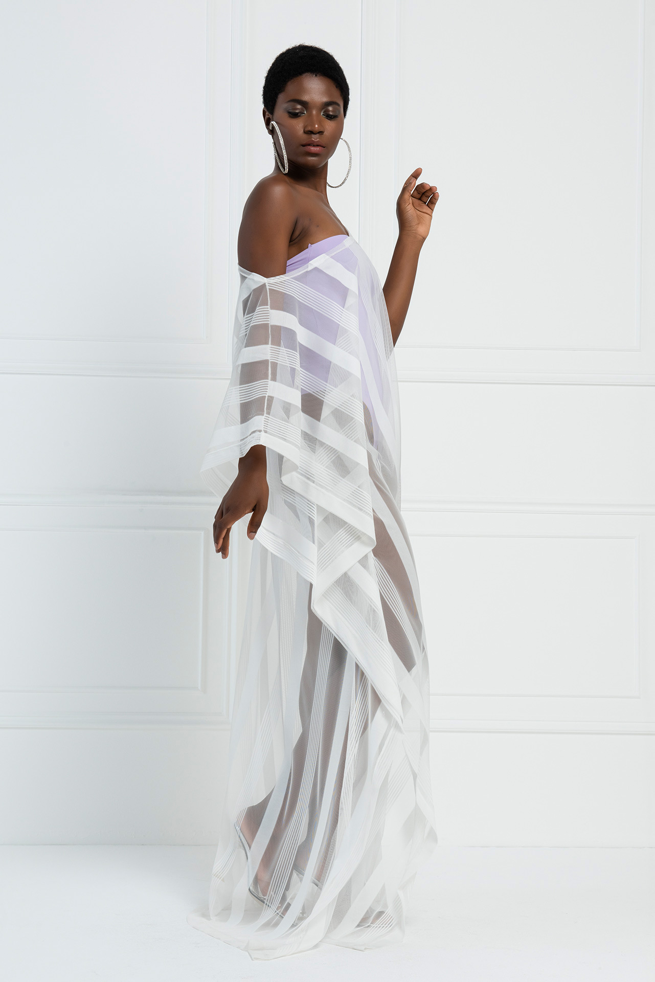 Kikiriki Women's Sheer Shadow-Stripe Maxi Tunic In Offwhite