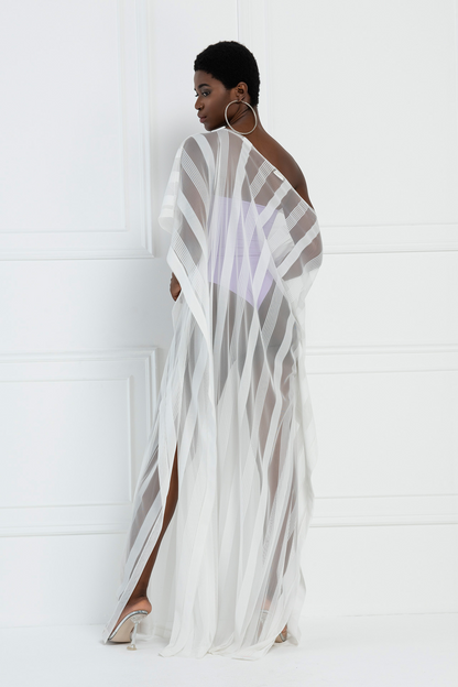 Kikiriki Women's Sheer Shadow-Stripe Maxi Tunic In Offwhite